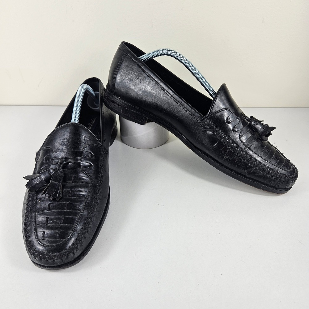 Giorgio Brutini Le Glove Mens 10 Black Woven Leather Tassel Loafers